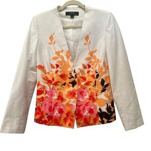 NWT Tahari Arthur Levine White & Floral Blazer Sz 8 Church Career Tailored